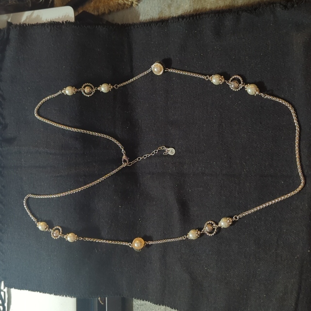 Scroll by Dillard's Silver Tone White Faux Pearl Beaded Long Statement Necklace